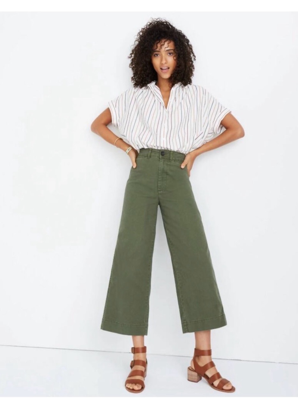 Madewell Emmett Wide Leg Crop Pants 30 Green High Rise Casual Workwear